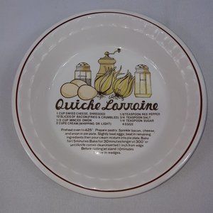 Quiche Lorraine Pie 10.5" Vintage Ceramic Recipe Baking Dish